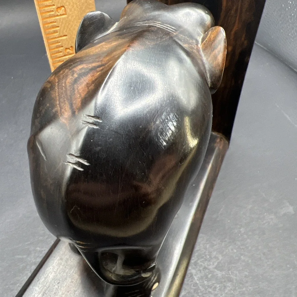 Vintage Hand Carved Nacassar Ebony Elephant Bookends Sliding Dovetail Pair Heavy